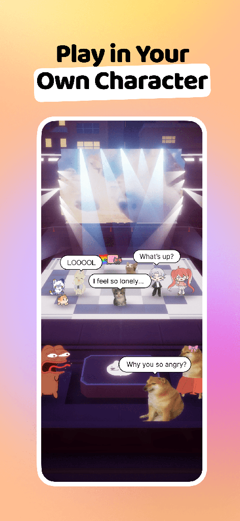 Play in your own character: avatars chatting together on a stage